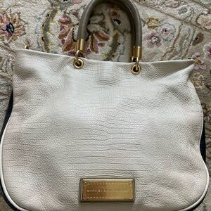 Marc By Marc Jacobs Cream Textured Tote with Gold Accents
